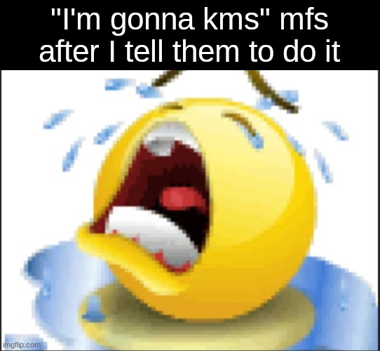 . | "I'm gonna kms" mfs after I tell them to do it | image tagged in low quality crying emoji | made w/ Imgflip meme maker