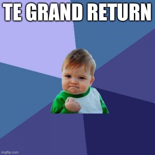 I certainly won’t be relevant | TE GRAND RETURN | image tagged in memes,success kid | made w/ Imgflip meme maker