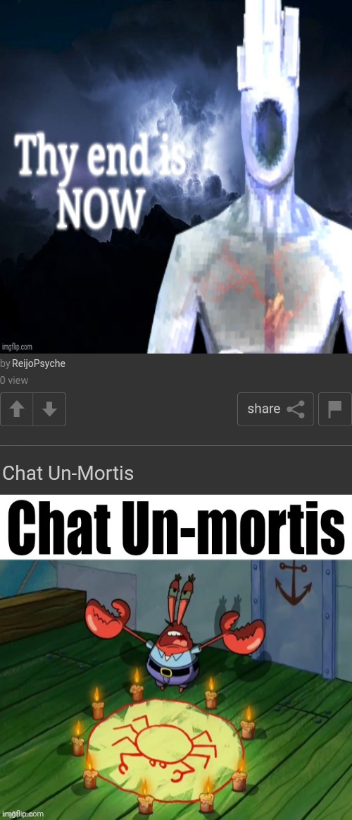 low tier minos | ReijoPsyche; Chat Un-Mortis | image tagged in two posts | made w/ Imgflip meme maker