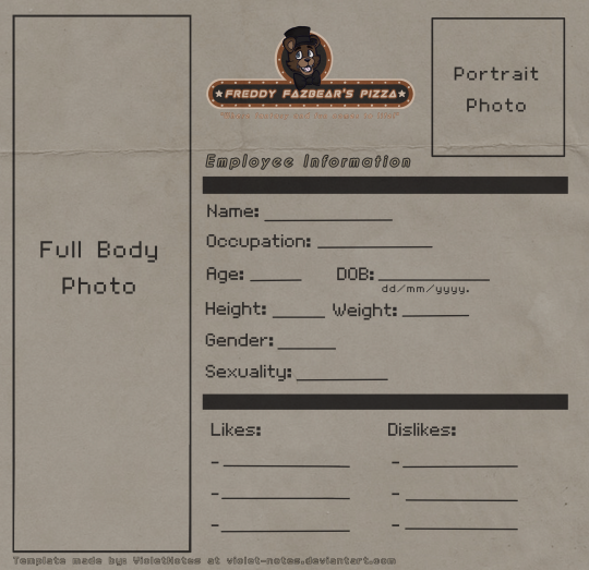 High Quality FNAF JOB APPILICATION (those who want) Blank Meme Template