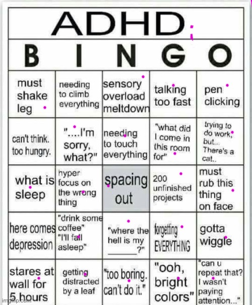 adhd bingo | image tagged in adhd bingo | made w/ Imgflip meme maker