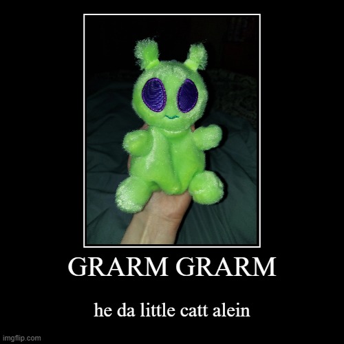 GRARM GRARM | he da little catt alein | image tagged in funny,demotivationals | made w/ Imgflip demotivational maker
