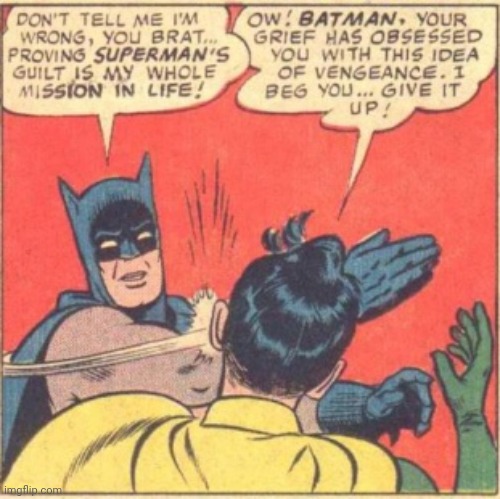 Batman slaps Robin | image tagged in batman slaps robin | made w/ Imgflip meme maker