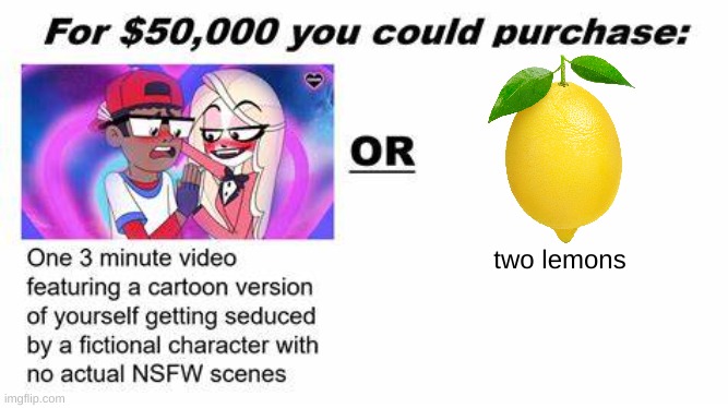 "For $50,000 you could purchase:" | two lemons | image tagged in for 50 000 you could purchase | made w/ Imgflip meme maker