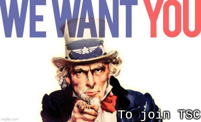 WE WANT YOU! | To join TSC | image tagged in we want you,to join,tsc | made w/ Imgflip meme maker