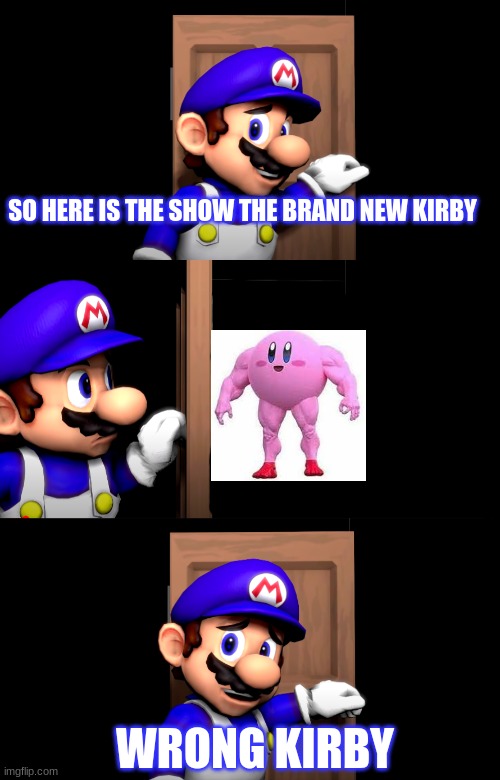 Smg4 door with no text | SO HERE IS THE SHOW THE BRAND NEW KIRBY; WRONG KIRBY | image tagged in smg4 door with no text | made w/ Imgflip meme maker