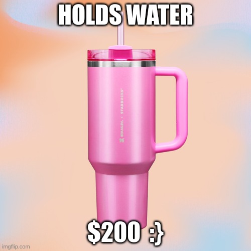 I counted 124 of these in one day...help us | HOLDS WATER; $200  :} | image tagged in pink stanley cup | made w/ Imgflip meme maker