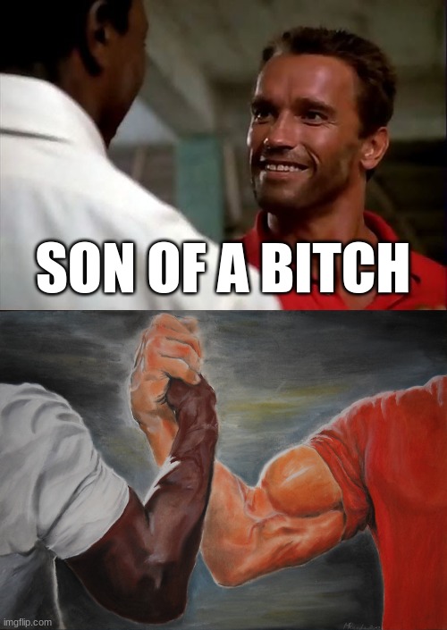 SON OF A BITCH | image tagged in arnold you son of a bitch,memes,epic handshake | made w/ Imgflip meme maker