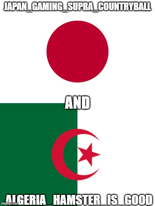 me and my friends | JAPAN_GAMING_SUPRA_COUNTRYBALL; AND; ALGERIA_HAMSTER_IS_GOOD | image tagged in japan,algeria | made w/ Imgflip meme maker