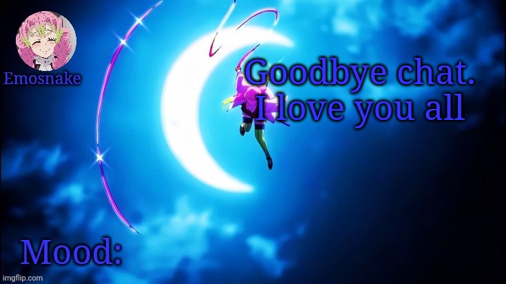Emosnake's Mitsuri template | Goodbye chat. I love you all | image tagged in emosnake's mitsuri template | made w/ Imgflip meme maker