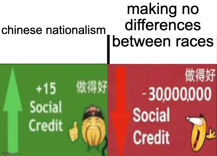 Uncanny China | chinese nationalism; making no differences between races | image tagged in uncanny china | made w/ Imgflip meme maker