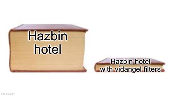 Big book small book | Hazbin hotel; Hazbin hotel with vidangel filters | image tagged in big book small book | made w/ Imgflip meme maker