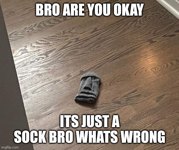 BRO ARE YOU OKAY; ITS JUST A SOCK BRO WHATS WRONG | made w/ Imgflip meme maker