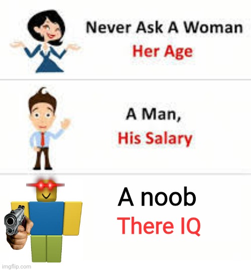 Never ask a woman her age | A noob; There IQ | image tagged in never ask a woman her age | made w/ Imgflip meme maker