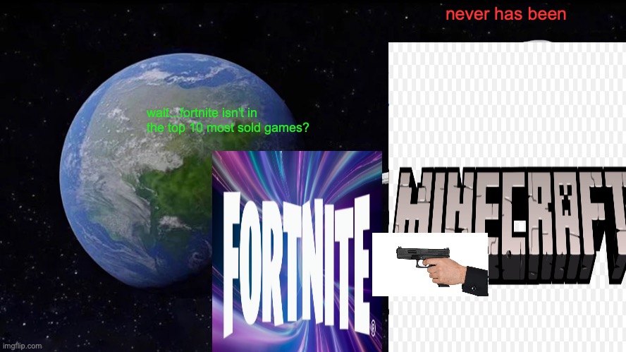 apparently it is Minecraft so yeah | never has been; wait...fortnite isn't in the top 10 most sold games? | image tagged in memes,always has been | made w/ Imgflip meme maker