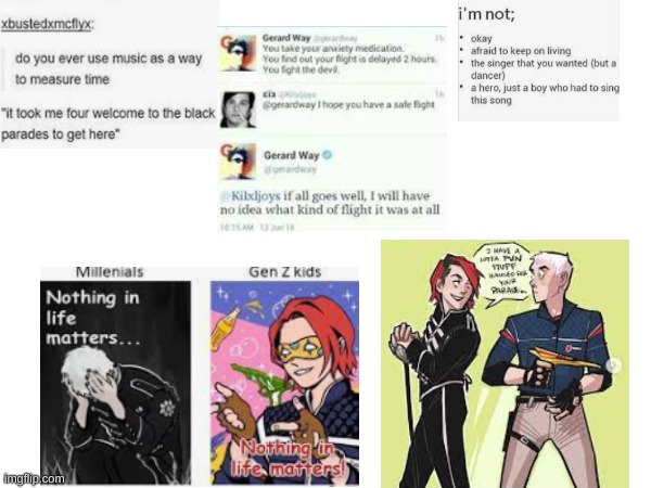 Im bored so here's an MCRMemes Collage for you :D | image tagged in mcr,mcrmemescollage,mcrmy,gerard way | made w/ Imgflip meme maker