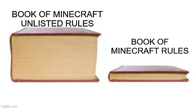 Big book small book | BOOK OF MINECRAFT RULES; BOOK OF MINECRAFT UNLISTED RULES | image tagged in big book small book | made w/ Imgflip meme maker