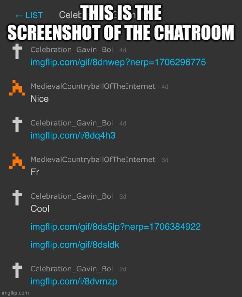 THIS IS THE SCREENSHOT OF THE CHATROOM | made w/ Imgflip meme maker