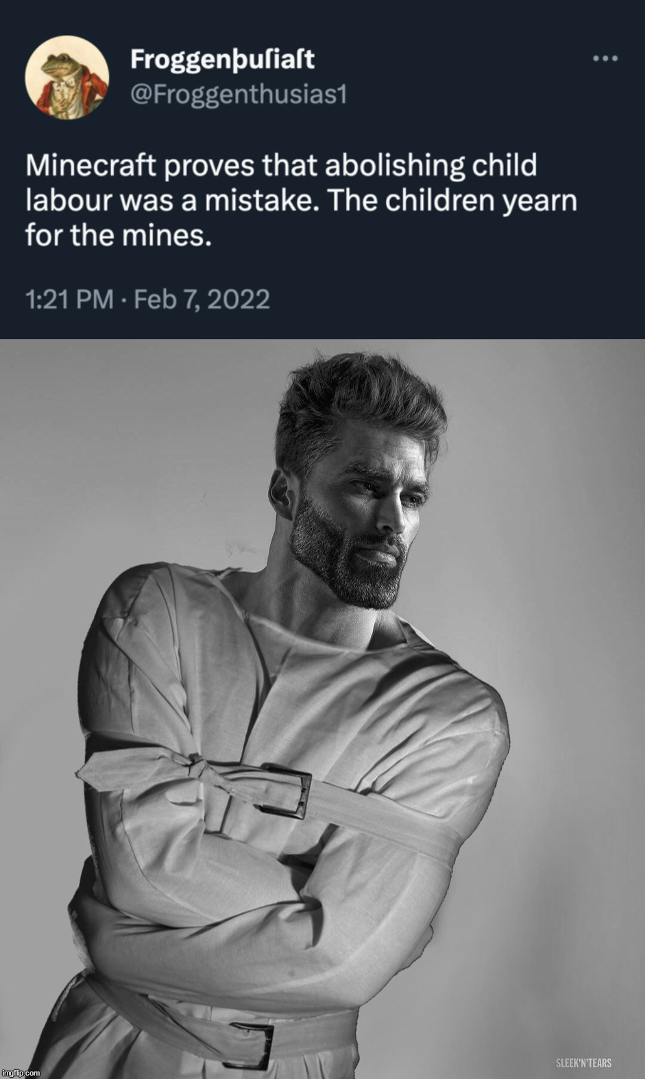 image tagged in gigachad with a straight jacket | made w/ Imgflip meme maker