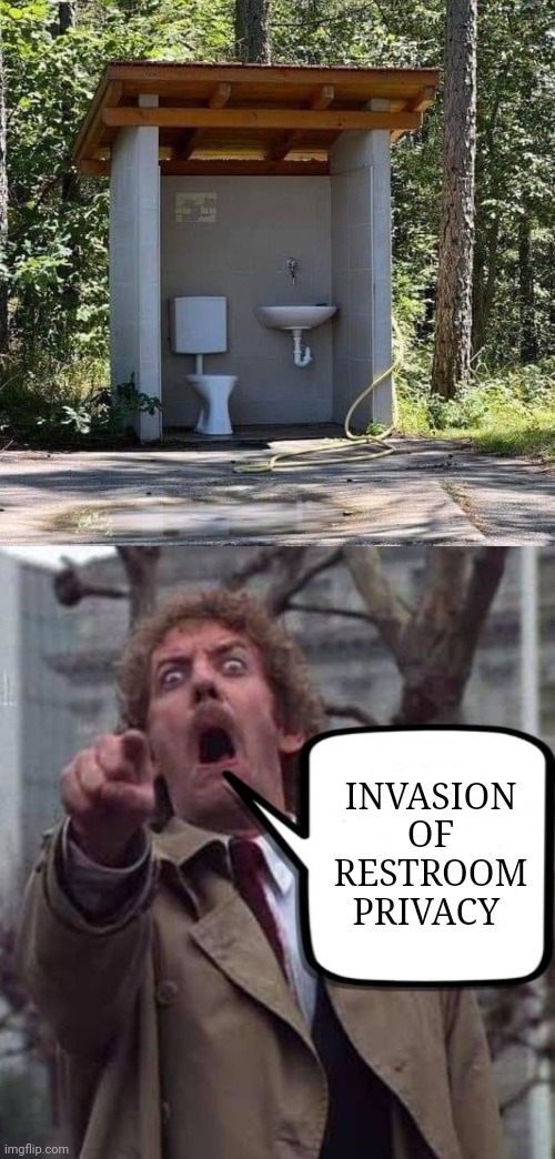 No door for restroom | INVASION OF RESTROOM PRIVACY | image tagged in invasion of the body snatchers donald sutherland,toilet,sink,restroom,you had one job,memes | made w/ Imgflip meme maker