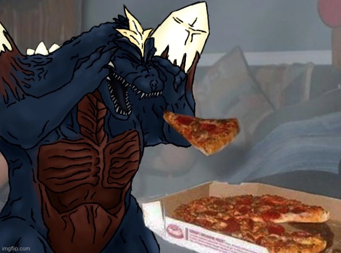 image tagged in godzilla,pizza,pizza time | made w/ Imgflip meme maker