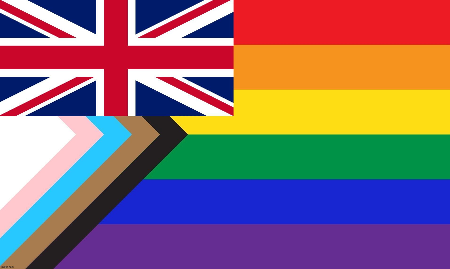 https://www.reddit.com/r/vexillologycirclejerk/comments/13c13gg/pride_flag_if_it_was_colonized_by_the_uk/ | made w/ Imgflip meme maker