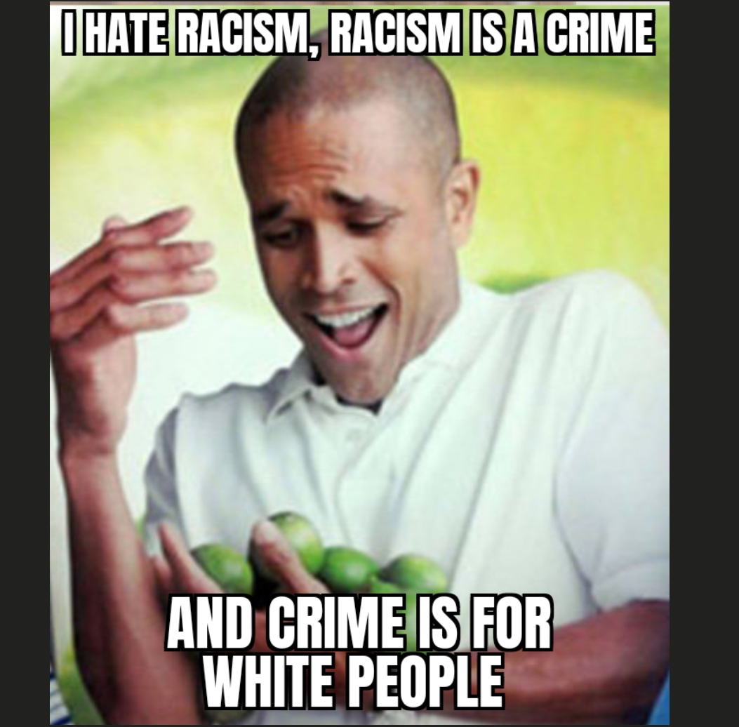 I hate racism, racism is a crime and crime is for white people Blank Meme Template