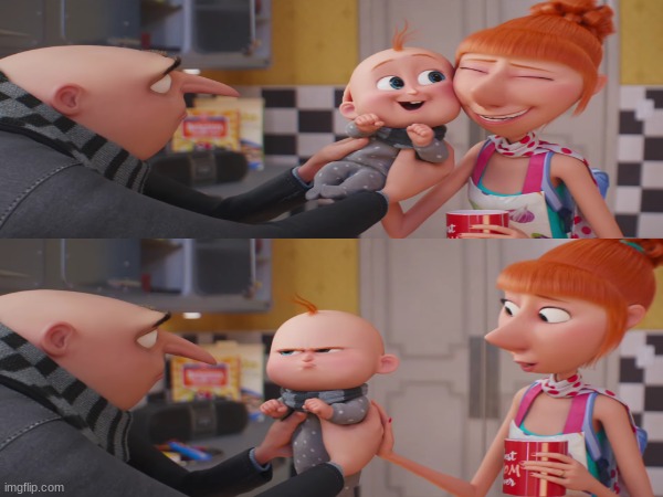 Gru Jr. love and hate | image tagged in memes,funny,new template,illumination,movies | made w/ Imgflip meme maker