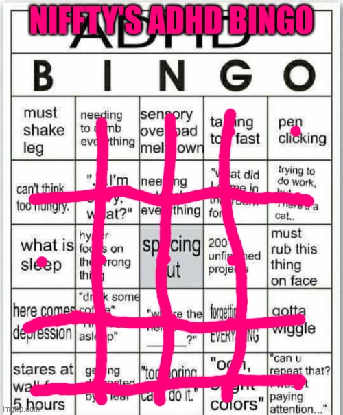 I mean, was there ever any doubt? | NIFFTY'S ADHD BINGO | image tagged in adhd bingo,hazbin hotel | made w/ Imgflip meme maker