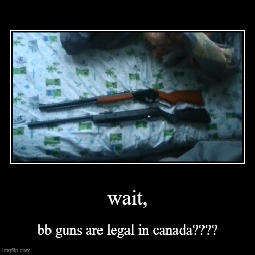 wait, | bb guns are legal in canada???? | image tagged in funny,demotivationals | made w/ Imgflip demotivational maker