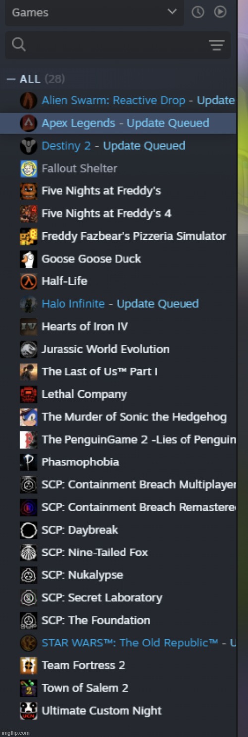 Updated steam library | made w/ Imgflip meme maker