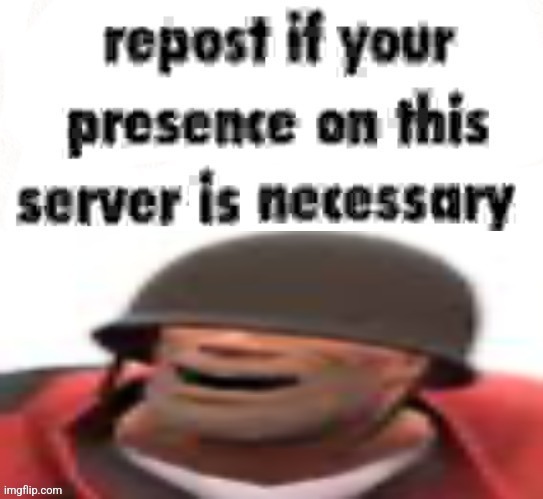 Repost if your presence on this server is necessary | image tagged in repost if your presence on this server is necessary | made w/ Imgflip meme maker