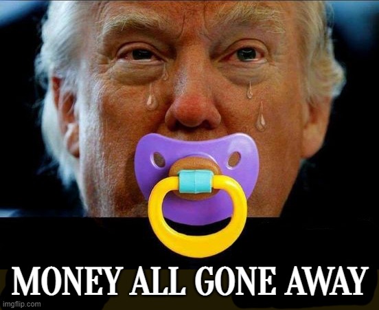 MAGA baby... | MONEY ALL GONE AWAY | image tagged in pay up sucker,maga,tears | made w/ Imgflip meme maker