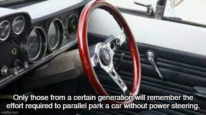 The Struggle of no power steering | Only those from a certain generation will remember the effort required to parallel park a car without power steering. | image tagged in generation x | made w/ Imgflip meme maker