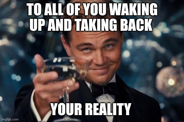 I salute you all | TO ALL OF YOU WAKING UP AND TAKING BACK; YOUR REALITY | image tagged in memes,leonardo dicaprio cheers | made w/ Imgflip meme maker