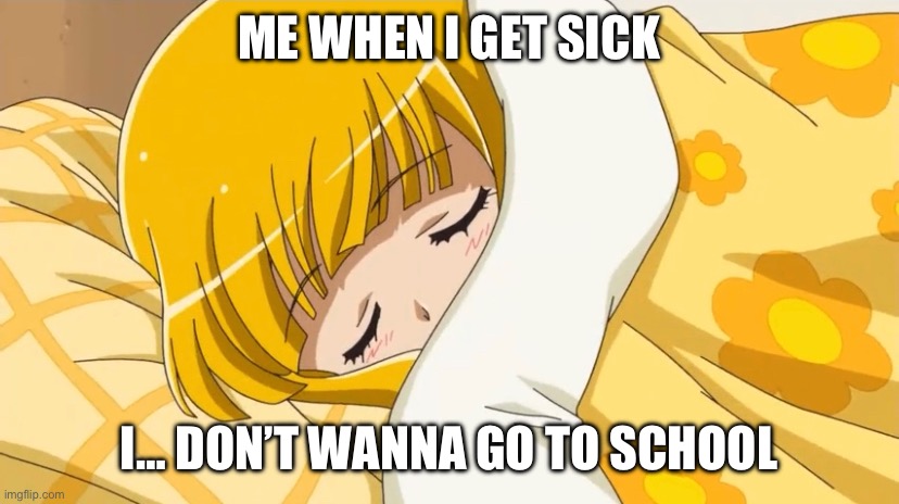 Me irl | ME WHEN I GET SICK; I… DON’T WANNA GO TO SCHOOL | image tagged in precure,smile precure,sickness | made w/ Imgflip meme maker