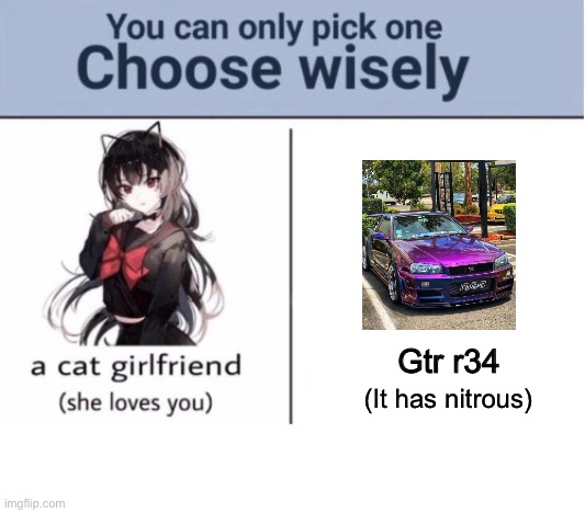 Choose wisely | Gtr r34; (It has nitrous) | image tagged in choose wisely | made w/ Imgflip meme maker