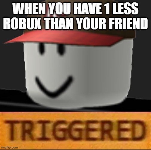 Roblox Triggered | WHEN YOU HAVE 1 LESS ROBUX THAN YOUR FRIEND | image tagged in roblox triggered | made w/ Imgflip meme maker