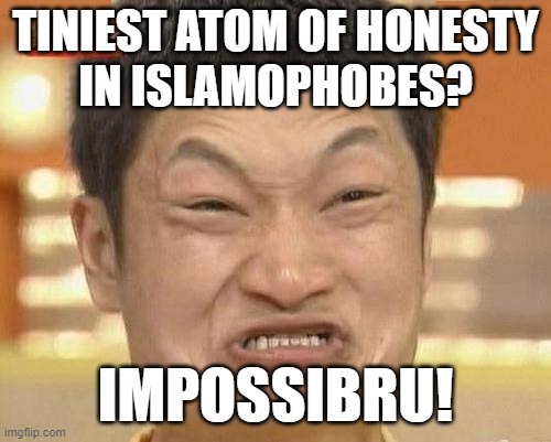 There's No Such Thing Called "Honesty" in the Dictionary of Islamophobes | TINIEST ATOM OF HONESTY
IN ISLAMOPHOBES? IMPOSSIBRU! | image tagged in impossibru guy original,islamophobia,honest,honesty,impossibru,impossible | made w/ Imgflip meme maker