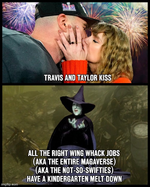 Haters Gonna Hate - OR - Biden's Secret Democrat Operatives Take A Minute Away From Rigging The Super Bowl For A Little Smooch. | image tagged in taylor swift,travis kelce,donald trump,maga,travis and taylor,magats | made w/ Imgflip meme maker