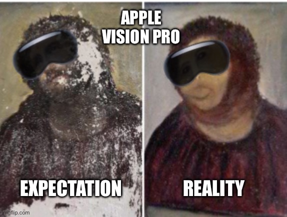 Apple Vision Pro | APPLE VISION PRO; REALITY; EXPECTATION | image tagged in apple,expectation vs reality | made w/ Imgflip meme maker