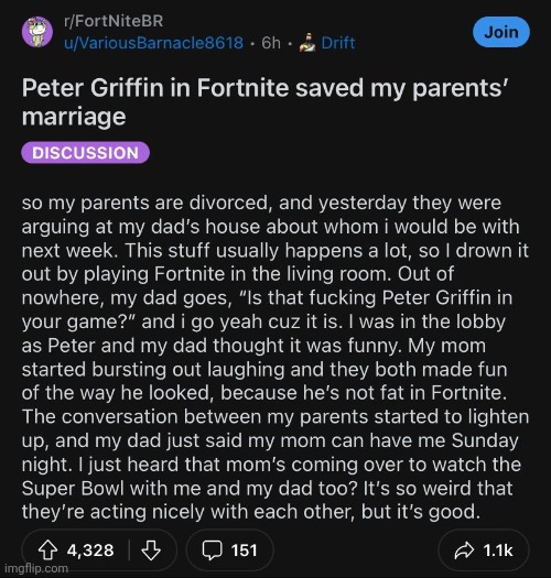 Peter griffin from fortnite saves marriages | made w/ Imgflip meme maker
