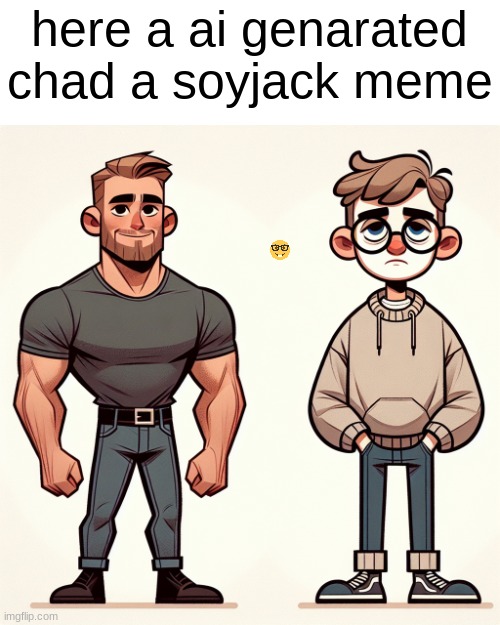 lol | here a ai genarated chad a soyjack meme | image tagged in ai generated,soyboy vs yes chad | made w/ Imgflip meme maker