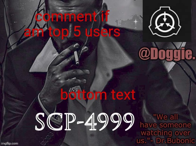 Doggies Announcement temp (SCP) | comment if am top 5 users; bottom text | image tagged in doggies announcement temp scp | made w/ Imgflip meme maker