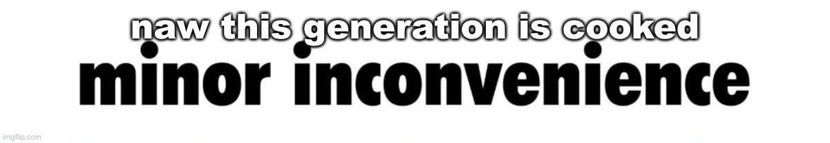 minor inconvenience | naw this generation is cooked | image tagged in minor inconvenience | made w/ Imgflip meme maker