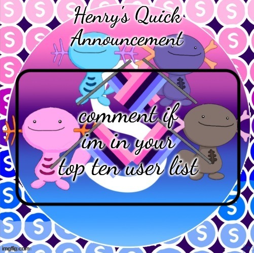 Henry's quick announcement temp | comment if im in your top ten user list | image tagged in henry's quick announcement temp | made w/ Imgflip meme maker