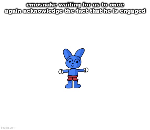msmg slander #4 | emosnake waiting for us to once again acknowledge the fact that he is engaged | image tagged in riggy stare | made w/ Imgflip meme maker