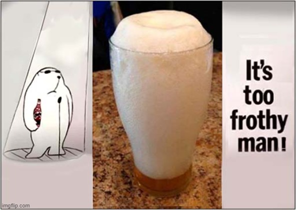 Too Much Head ! | image tagged in beer,frothy,advert | made w/ Imgflip meme maker