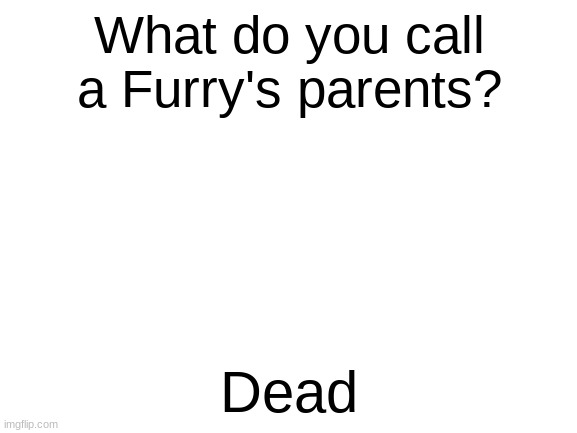 Blank White Template | What do you call a Furry's parents? Dead | image tagged in blank white template | made w/ Imgflip meme maker