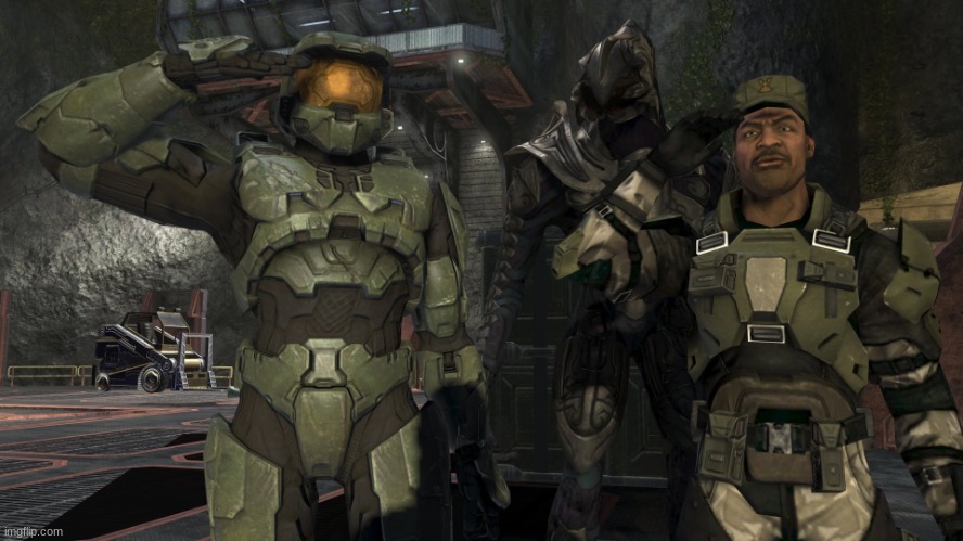 Master Chief and Sarge Salute | image tagged in master chief and sarge salute | made w/ Imgflip meme maker
